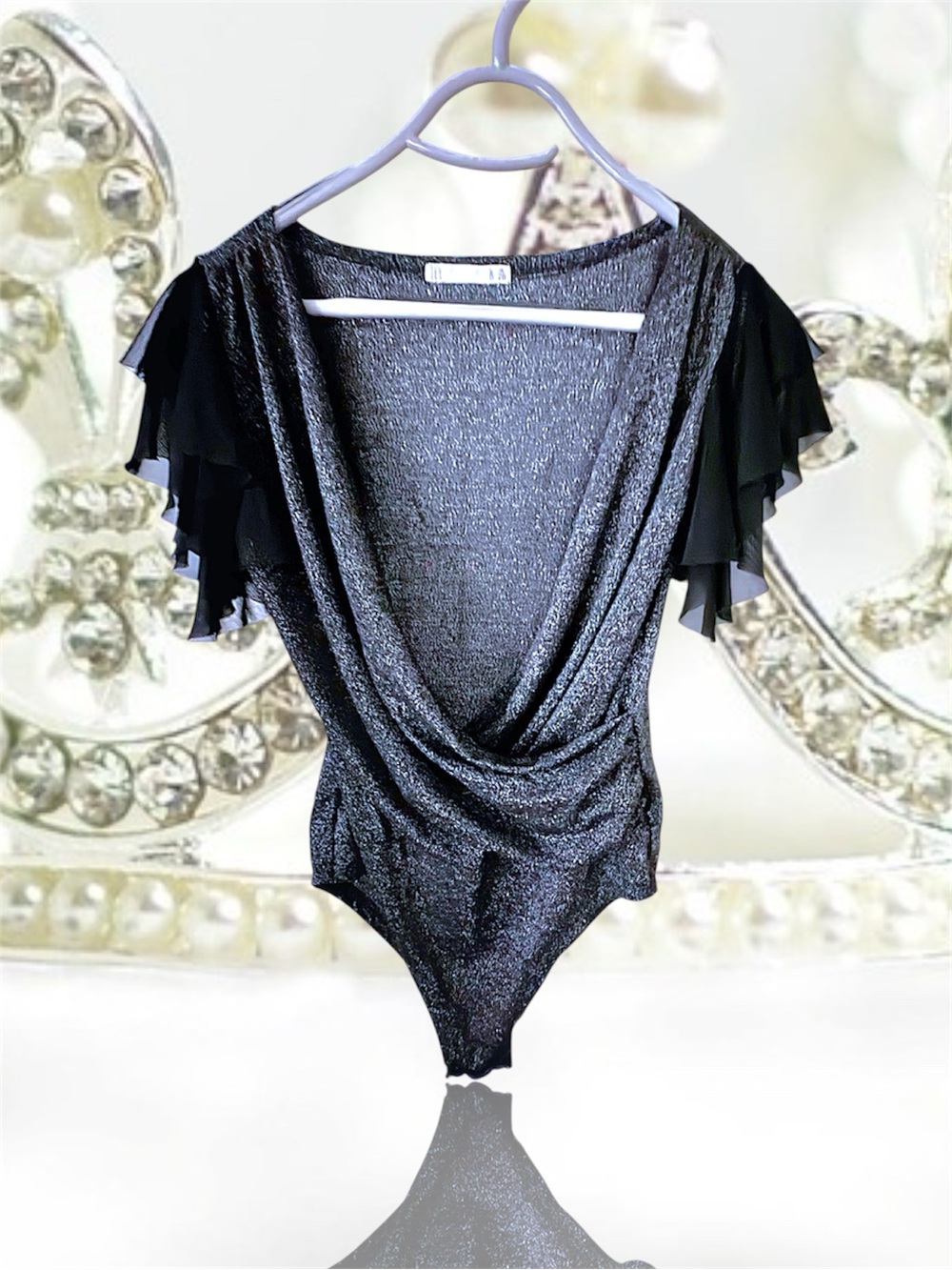 Lefties Metallic Silver Draped Lurex Bodysuit S